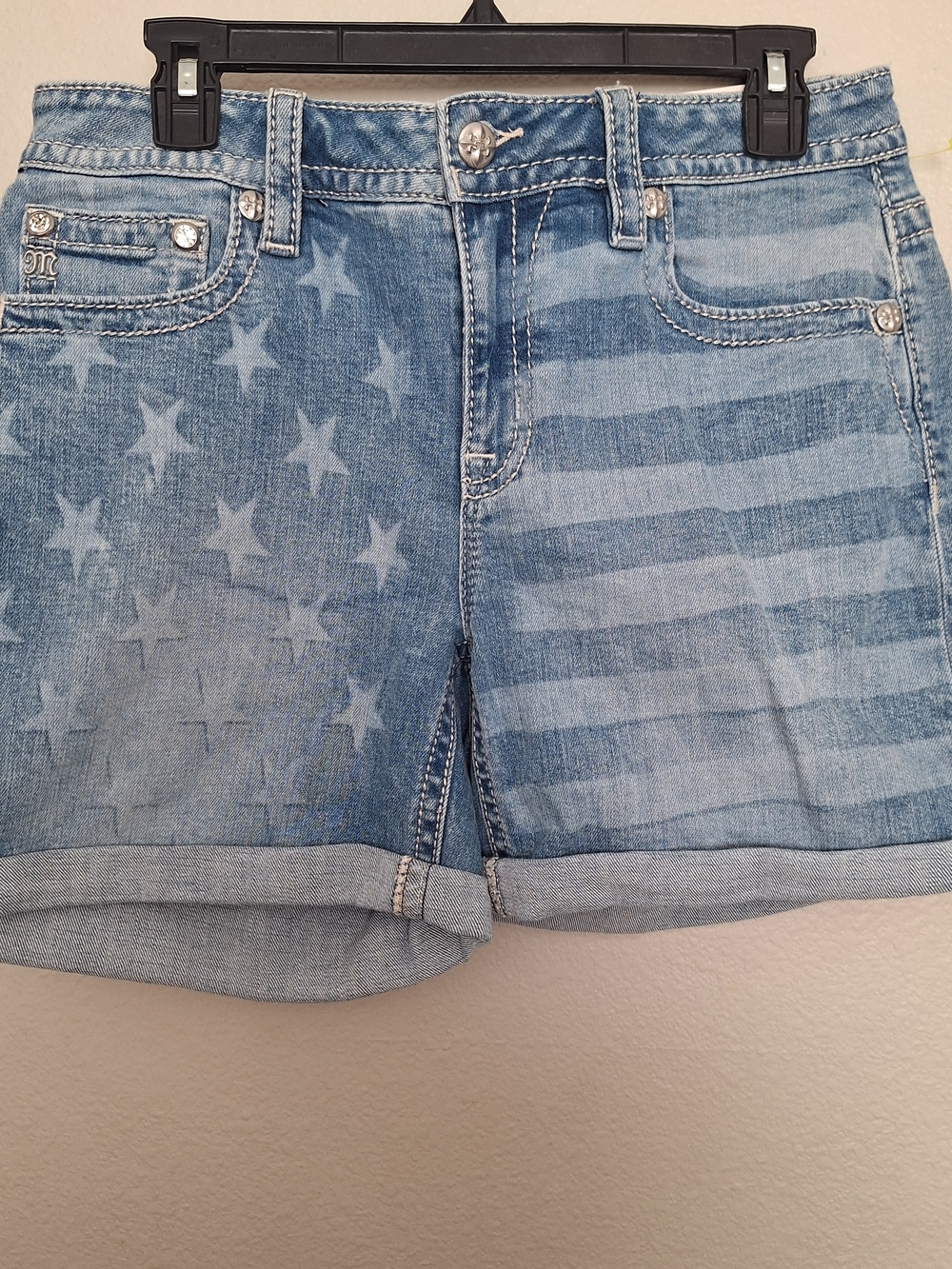 Miss Me Patriotic American Flag Mid Rise Denim Shorts Size 31